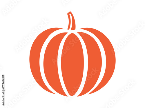 Simple orange pumpkin silhouette in minimalist style isolated on white background. Concept of autumn vegetable, Thanksgiving, Halloween, harvest season, festive decoration, farming. Icon, logo photo