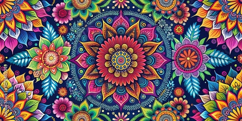 Psychedelic Floral Mandala Design with Vibrant Colors and Detailed Patterns,psychedelic ,mandala