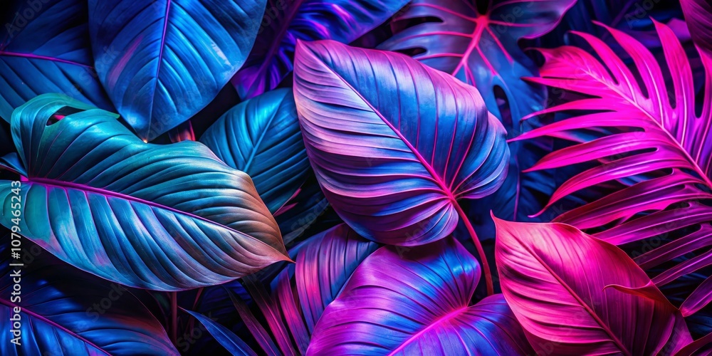 Neon Tropical Leaf Background, Abstract , Nature Neon Tropical Leaf Background, Abstract , Nature