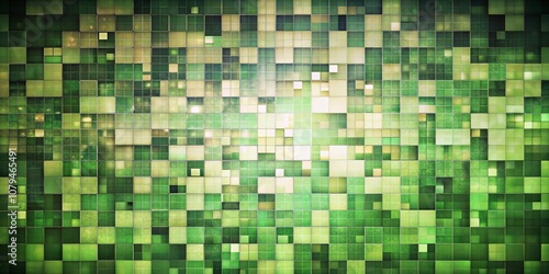 Green Square Grid Background with Glowing Light, abstract, background