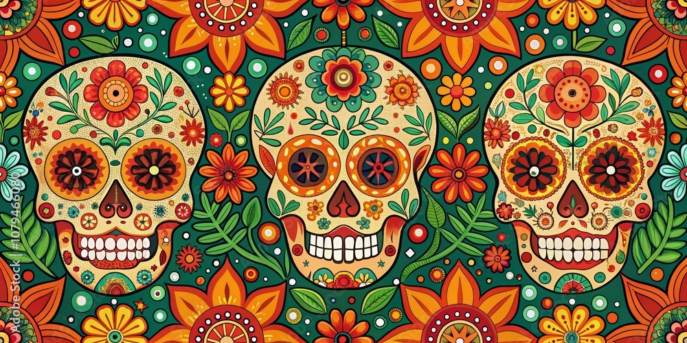 Floral Sugar Skull Seamless Pattern, Digital Illustration, Day of the Dead, Mexican Art , sugar skull, day of the dead Floral Sugar Skull Seamless Pattern, Digital Illustration, Day of the Dead, Mexican Art , sugar skull, day of the dead