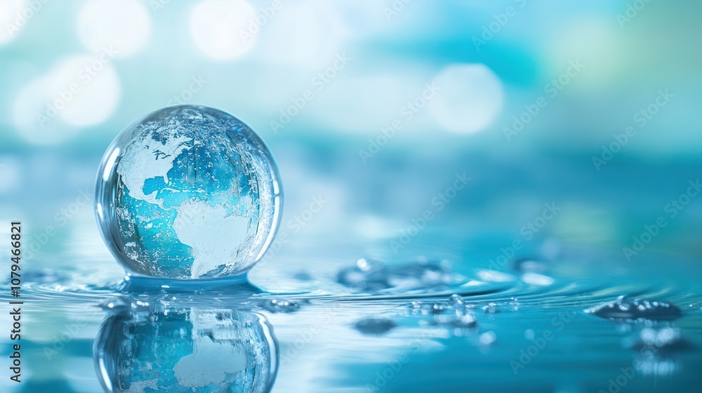 Glass Earth Globe Floating on Water Glass Earth Globe Floating on Water