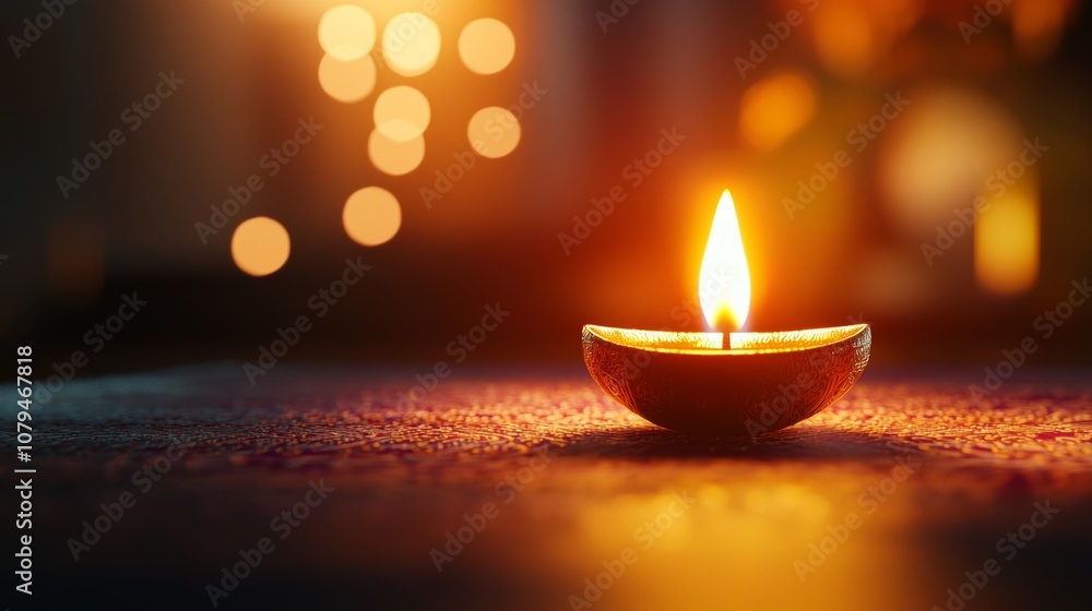 Candle-lit Diwali scene, intricate patterns, peaceful atmosphere, golden glow Candle-lit Diwali scene, intricate patterns, peaceful atmosphere, golden glow