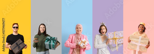 Set of people with gifts bo...