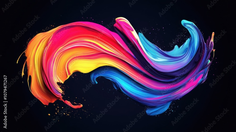 Vibrant swirl of colorful paint strokes on dark background Vibrant swirl of colorful paint strokes on dark background
