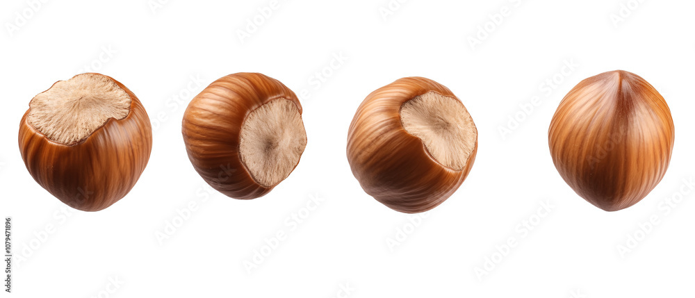 Four Hazelnuts Isolated on Transparent Background, Perfect for Food Photography and Packaging Design Four Hazelnuts Isolated on Transparent Background, Perfect for Food Photography and Packaging Design