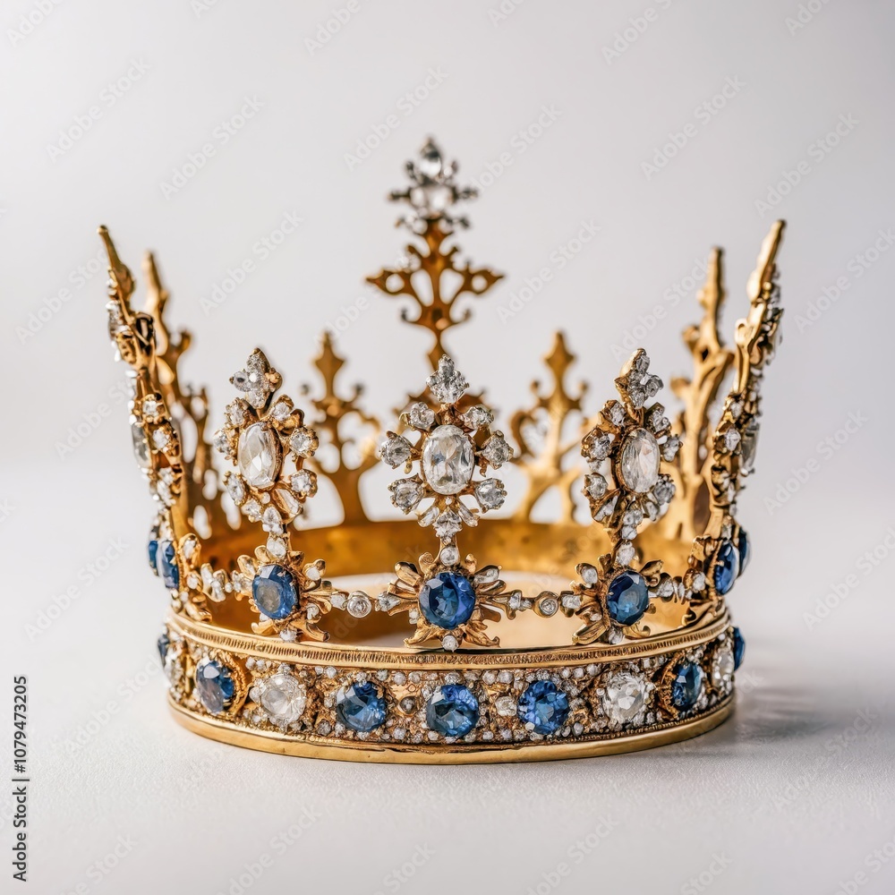 Ornate Gold Crown with Jewels on White Background Ornate Gold Crown with Jewels on White Background
