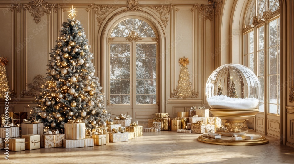 Cozy room adorned with a Christmas tree and gifts, warmly lit for the festive season, evoking holiday cheer and joy. Cozy room adorned with a Christmas tree and gifts, warmly lit for the festive season, evoking holiday cheer and joy.