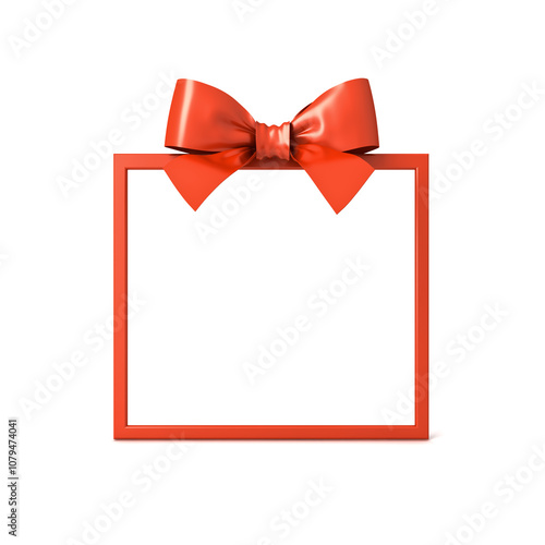 Red gift box frame mockup or red present frame border display showcase stand isolated on white background with shadow minimal creative idea concepts 3D rendering photo