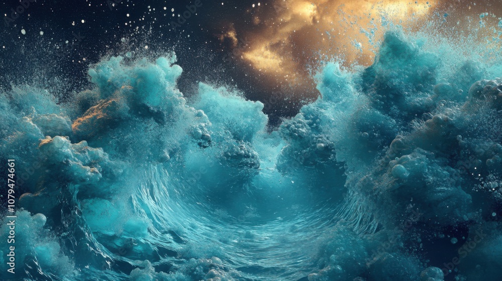 Dynamic ocean waves crashing against a vibrant sunset backdrop Dynamic ocean waves crashing against a vibrant sunset backdrop