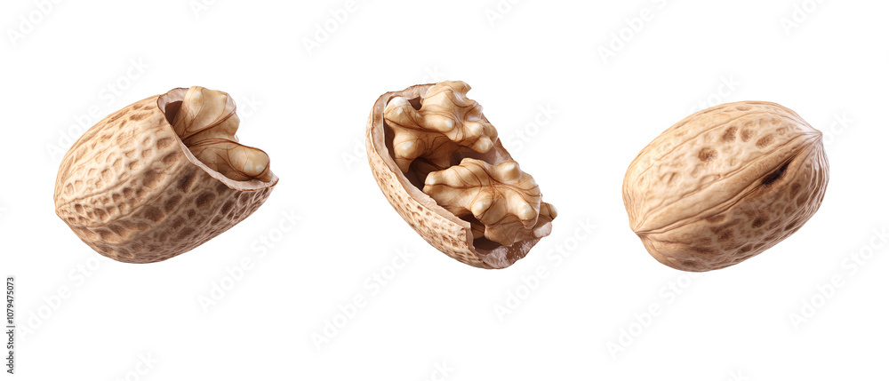 Closeup of Whole and Cracked Walnuts Isolated on Black Background Closeup of Whole and Cracked Walnuts Isolated on Black Background