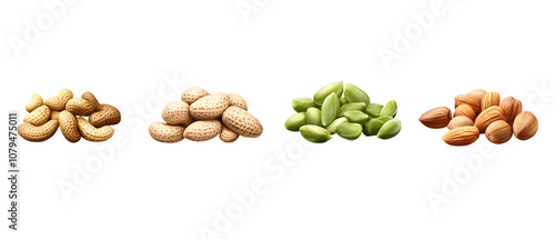 Collection of Peanuts, Almonds, and Pumpkin Seeds Isolated on Black Background