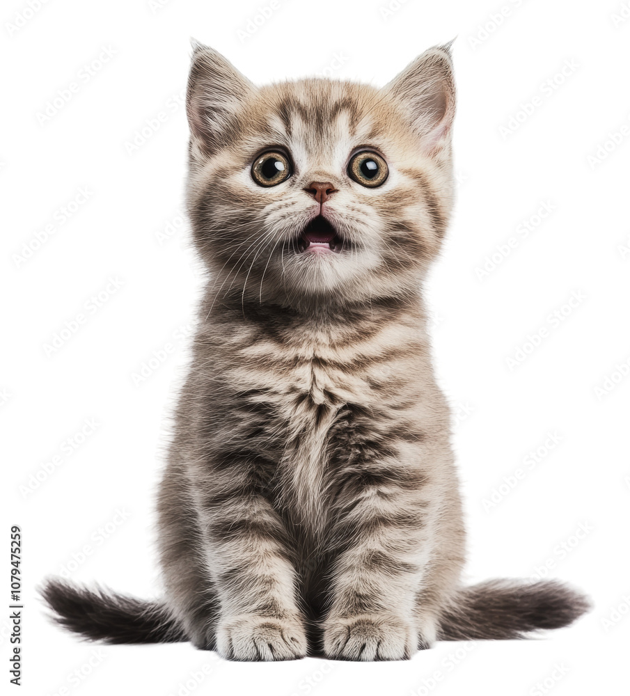 Fototapeta premium PNG Surprised kitten with wide eyes indoors