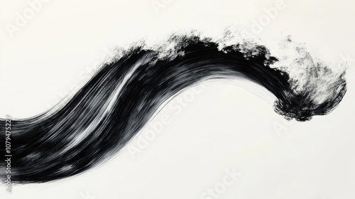Abstract black ink brush stroke on white background.