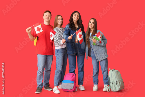 Group of students with flag...