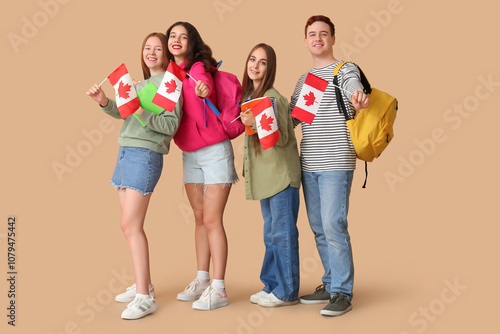 Group of students with flag...
