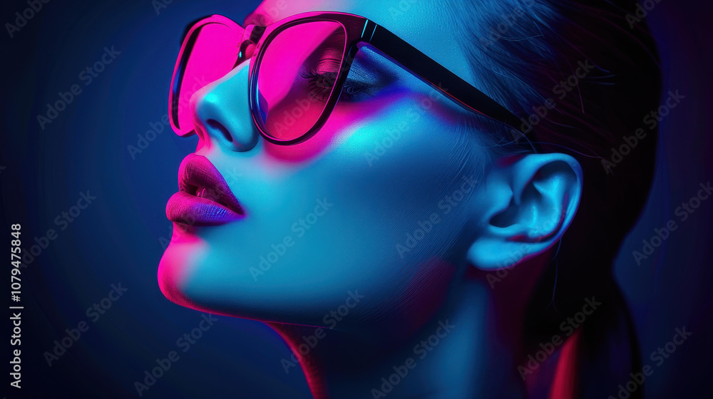 Step back to the cool 2s with this retro eyewear look under vibrant blue neon lights. Confidence shines through Step back to the cool 2s with this retro eyewear look under vibrant blue neon lights. Confidence shines through