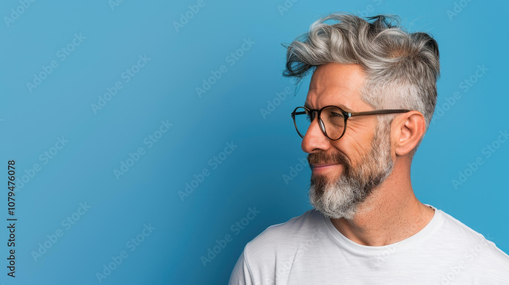 Obraz premium A senior man exudes confidence in a relaxed pose, showcasing a natural smile that reflects warmth and wisdom.