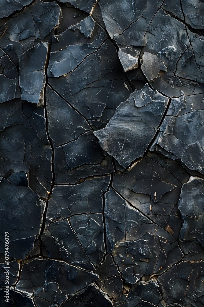 A textured surface of dark, cracked stone resembling obsidian or volcanic rock. A textured surface of dark, cracked stone resembling obsidian or volcanic rock.