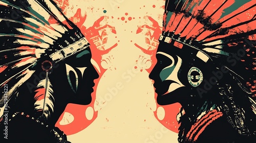 Two Native American Silhouettes in Headdresses photo