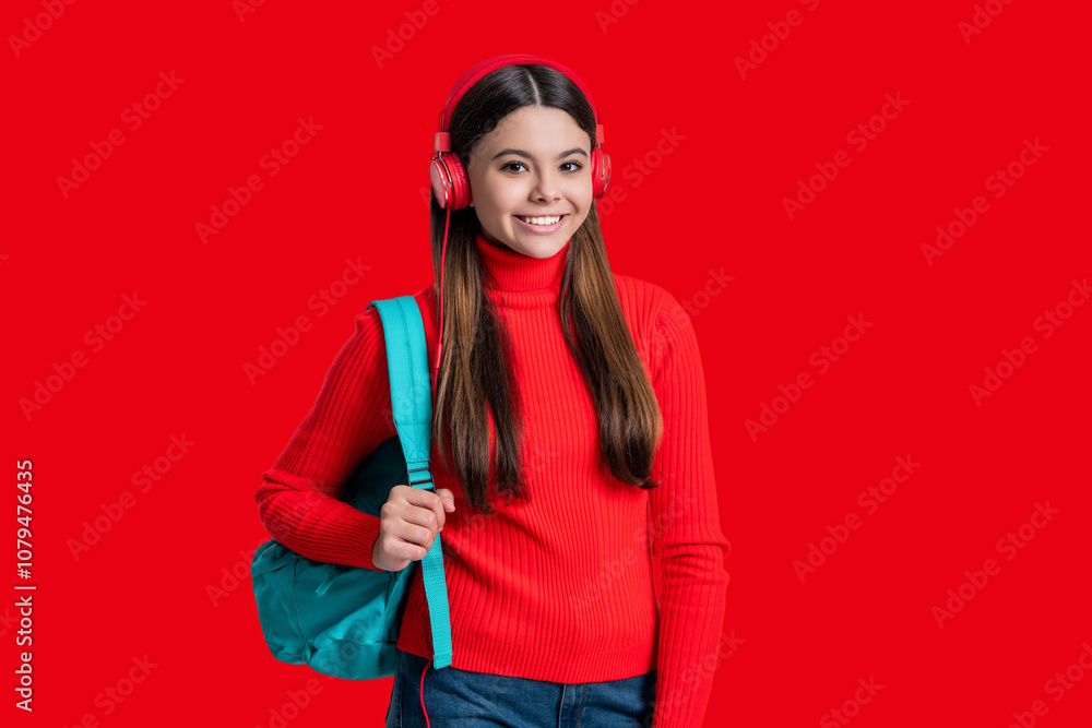 Teen girl carry backpack. Back to school. Knowledge day. Concept of education. Teen girl student isolated on red. September 1. High school education. Knowledge through eLearning. Online study Teen girl carry backpack. Back to school. Knowledge day. Concept of education. Teen girl student isolated on red. September 1. High school education. Knowledge through eLearning. Online study