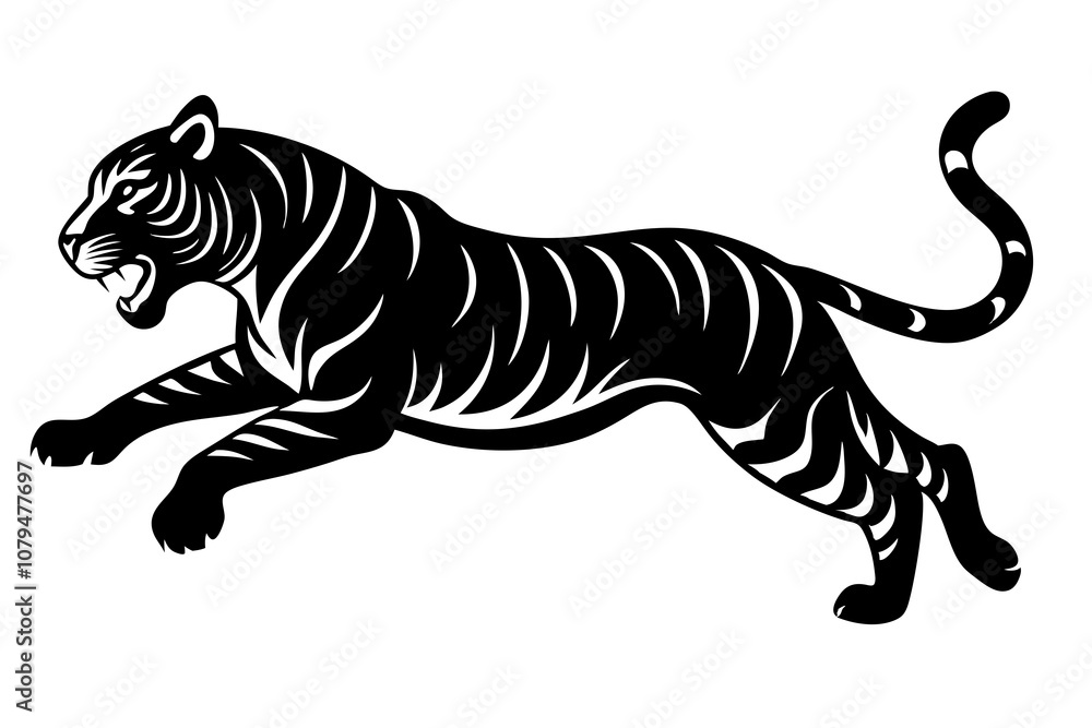 A jumping roaring tiger isolated on white background vector art illustration A jumping roaring tiger isolated on white background vector art illustration