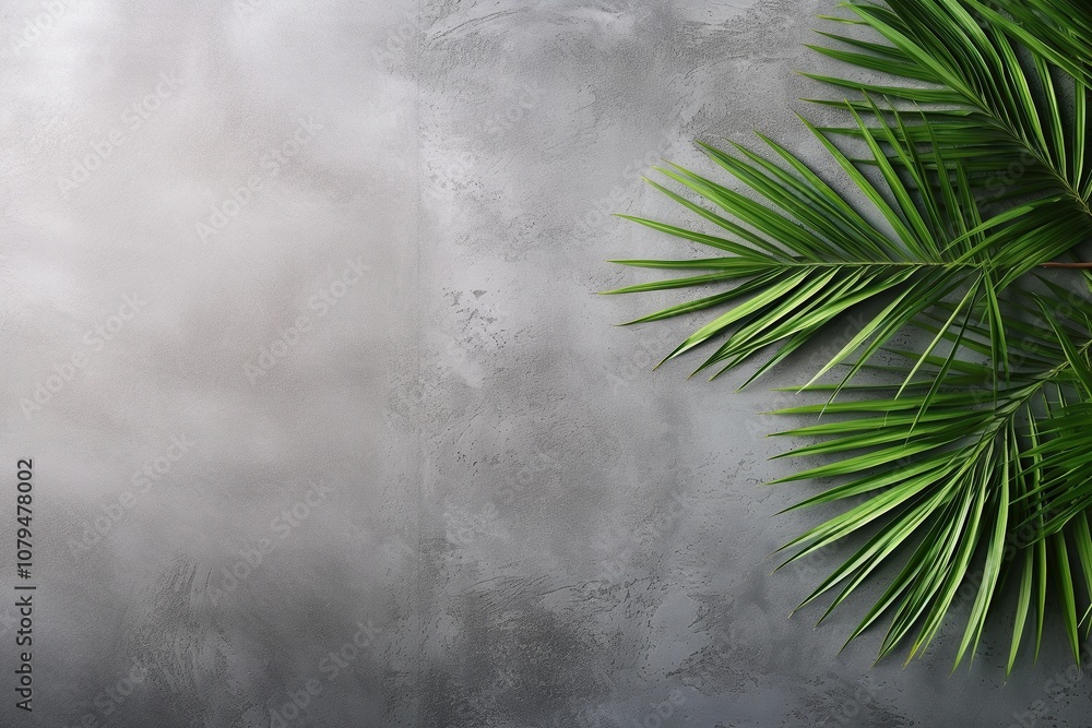 Naklejka premium Palm leaves on concrete background