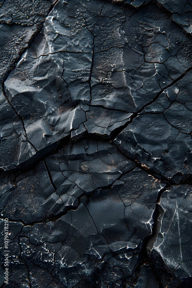 A close-up of cracked, charred black surface, resembling burnt earth or wood. A close-up of cracked, charred black surface, resembling burnt earth or wood.