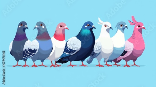 Charming Illustration of Adorable Pigeons photo