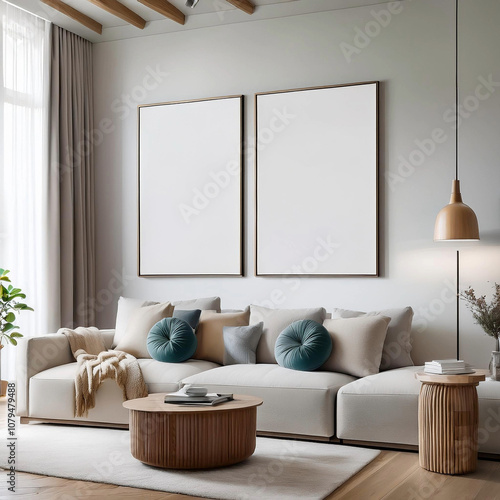 Realistic Living Room Wall Poster Mockup in ISO A Format for Interior Design Showcase