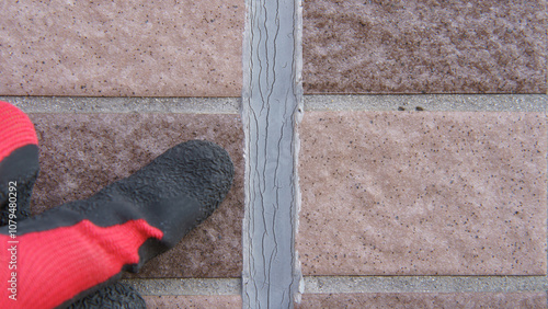 外壁を点検する作業員｜目地の劣化