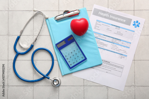 Stethoscope, calculator, he...