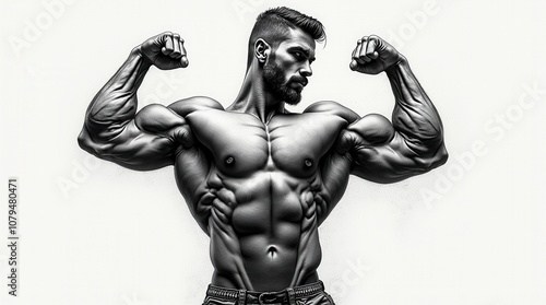 Muscular Arms of Strong Man Bodybuilder Sketch Engraving Apparel Design