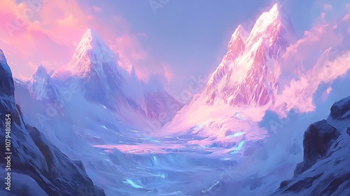 Snowy Mountain Peaks at Sunset