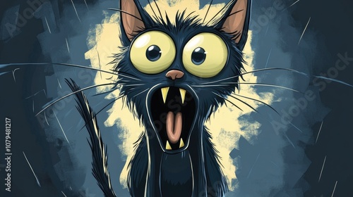 Frightened cartoon cat photo