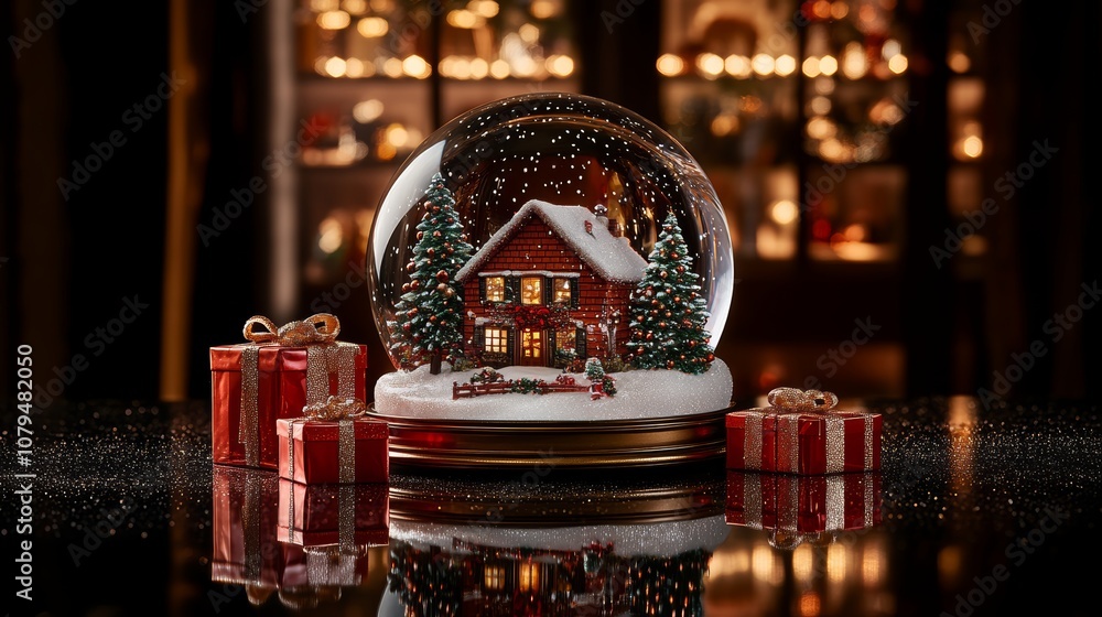 A charming snow globe featuring a cozy house, surrounded by swirling snowflakes, evoking a festive winter ambiance. A charming snow globe featuring a cozy house, surrounded by swirling snowflakes, evoking a festive winter ambiance.