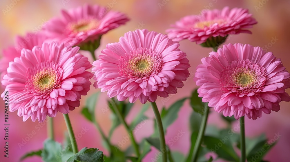 A vibrant bouquet of pink flowers with lush green leaves in a vase, creating a fresh and lively atmosphere. A vibrant bouquet of pink flowers with lush green leaves in a vase, creating a fresh and lively atmosphere.