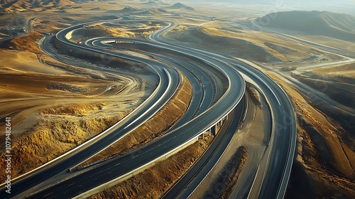 Aerial View of a Complex Highway Interchange in a Desert Landscape