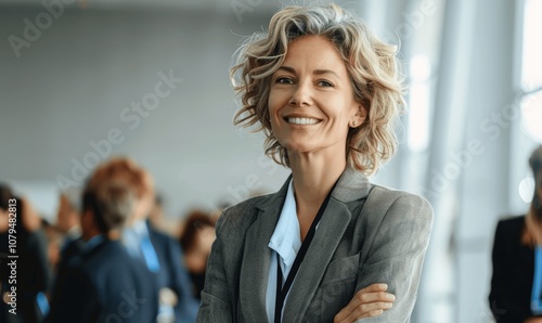 Happy mature businesswoman leading a meeting with confidence