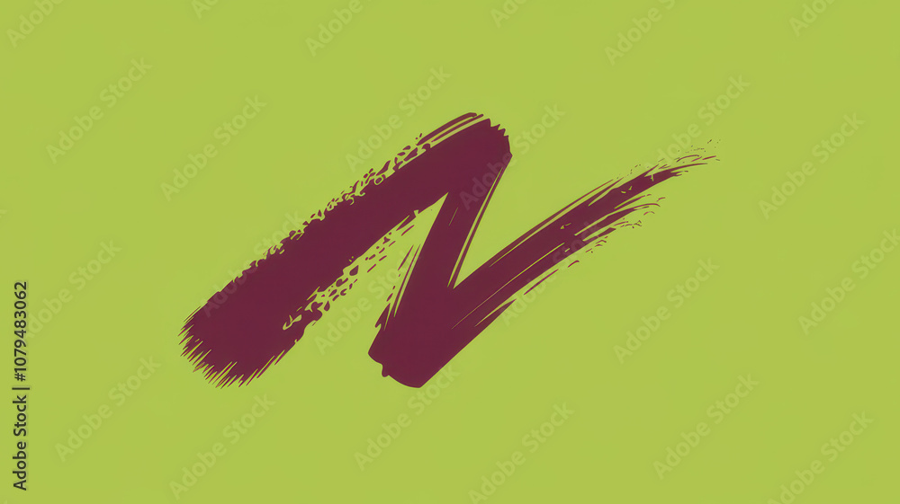 Artistic abstract brush stroke featuring a bold dark red 'N' on a vibrant lime green background. Artistic abstract brush stroke featuring a bold dark red 'N' on a vibrant lime green background.