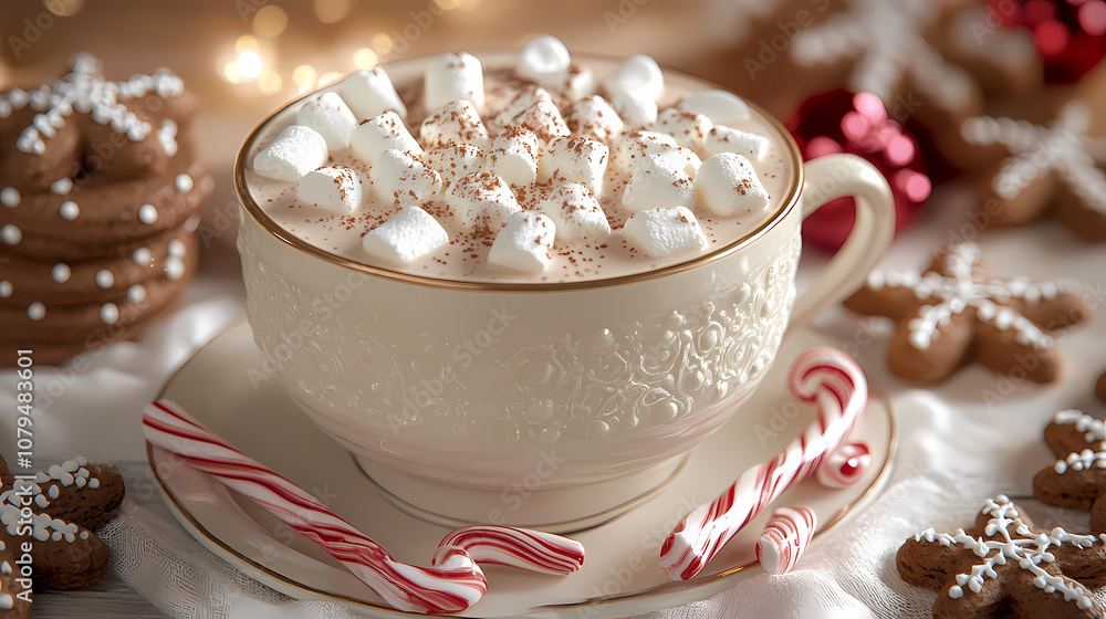 Hot chocolate with marshmallows and cookies. Hot chocolate with marshmallows and cookies.
