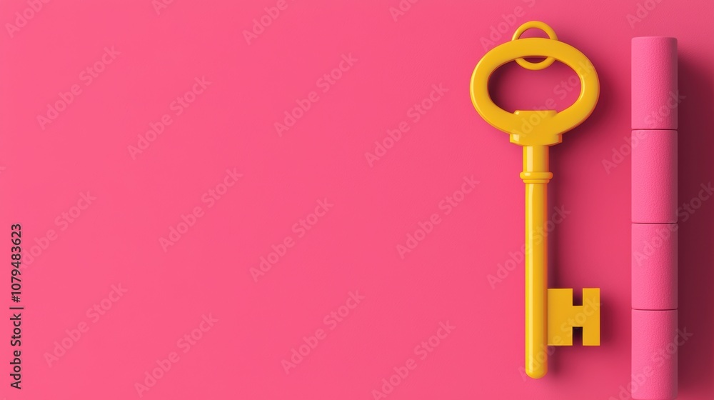 Freedom of Choice Abortion Concept. A vibrant pink background features a yellow key and a rolled item, creating a visually striking contrast. Freedom of Choice Abortion Concept. A vibrant pink background features a yellow key and a rolled item, creating a visually striking contrast.