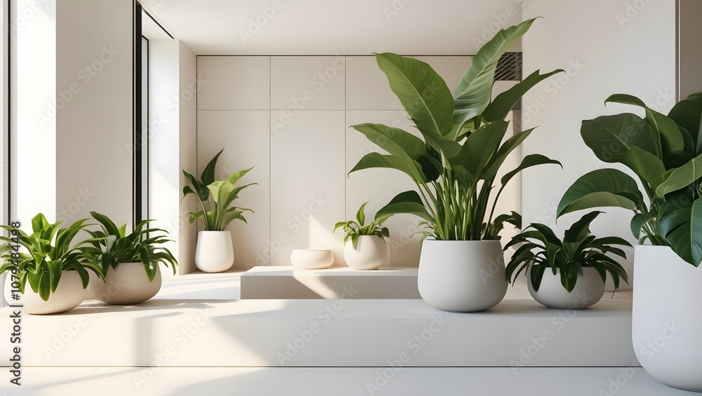 Fototapeta premium Minimalist Lifestyle - Zen Home Interior with Indoor Plants