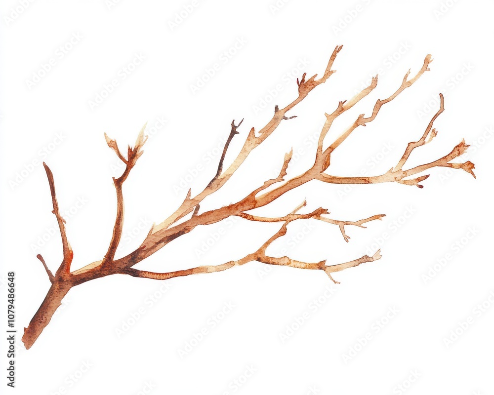 Dried branch with intricate twigs on white isolated background. Dried branch with intricate twigs on white isolated background.