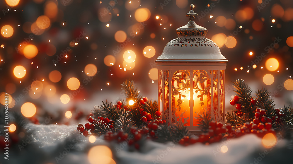 christmas lantern in the snow, Lantern placed in the snow. christmas lantern in the snow, Lantern placed in the snow.