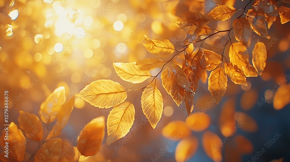 Sunlit autumn leaves with a soft cozy bokeh effect in the background creating a serene and peaceful atmosphere with warm fall colors and space for a message or text overlay Sunlit autumn leaves with a soft cozy bokeh effect in the background creating a serene and peaceful atmosphere with warm fall colors and space for a message or text overlay