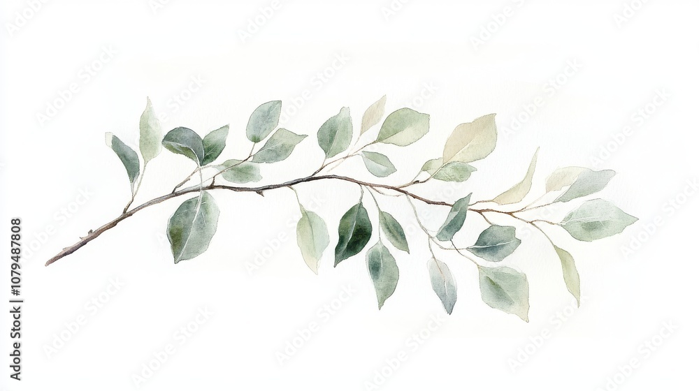 Naklejka premium Elegant green leaf branch on a white isolated background.