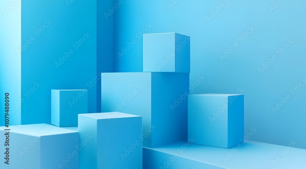 A serene composition of blue geometric shapes in a minimalist setting. A serene composition of blue geometric shapes in a minimalist setting.