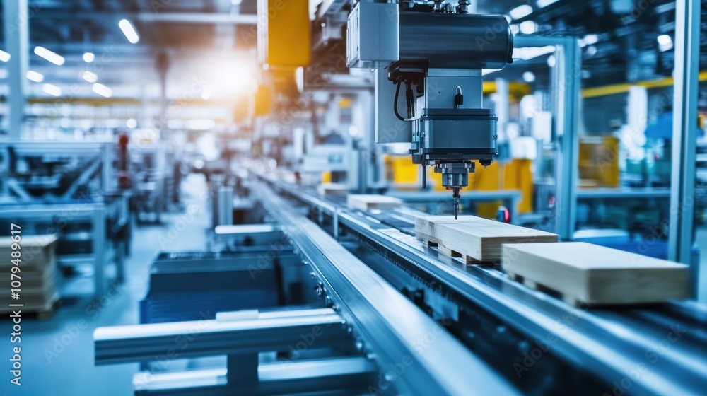 Automated machinery in a factory setting, focusing on production and efficiency. Automated machinery in a factory setting, focusing on production and efficiency.