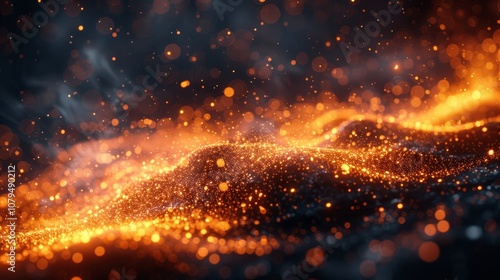 Realistic Fire Ember Particles Over Dark Background With Blurred Flames Bokeh Effect